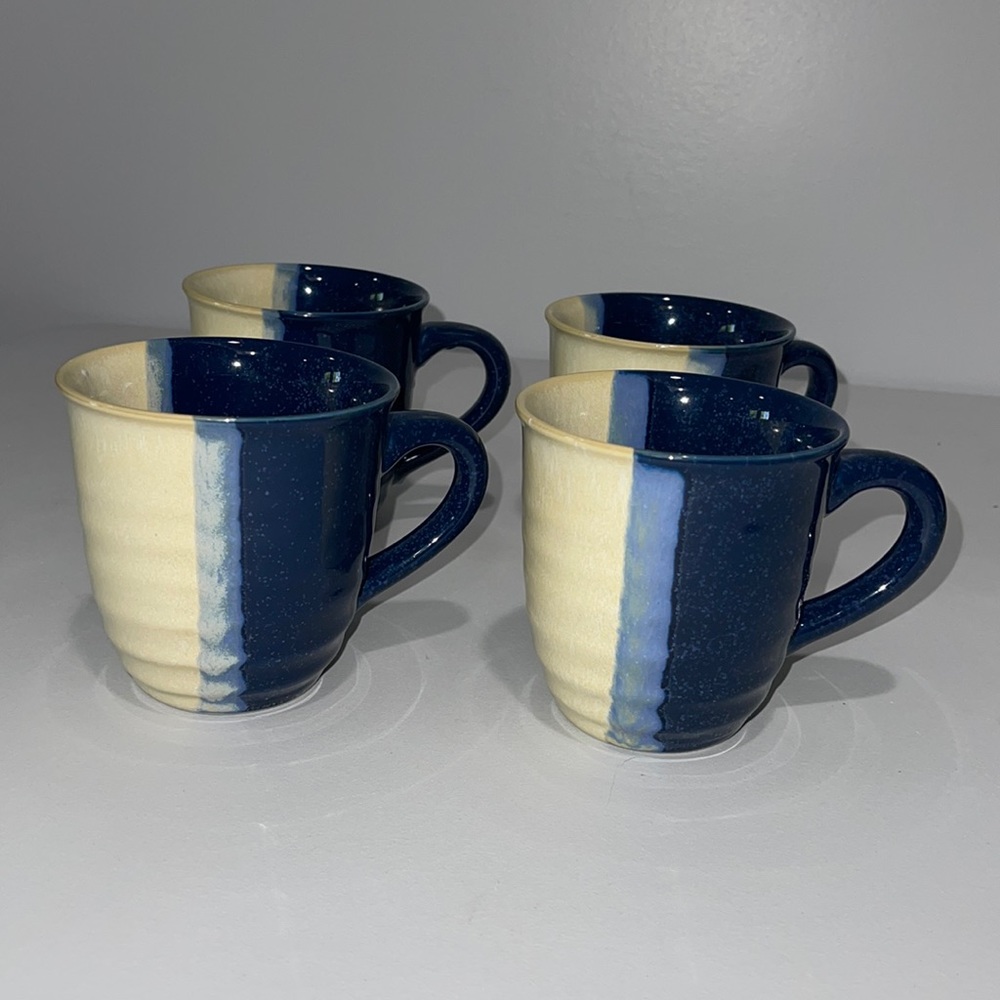 SANGO HORIZON mugs blue beige glazed stoneware - Lot of 4 Mugs